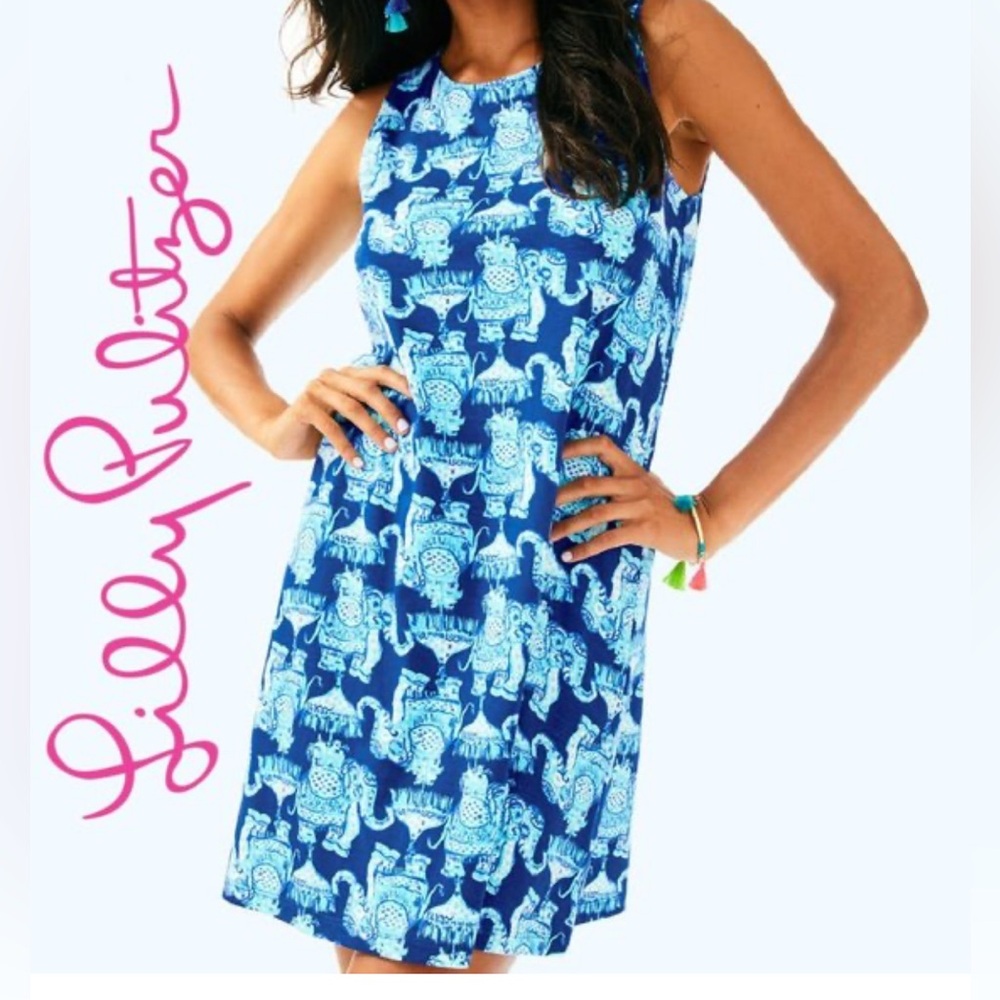 🐘 Lilly Pulitzer Kristen Dress in "Deep Indigo Joy Ride" print. Elephants XL - Picture 2 of 5
